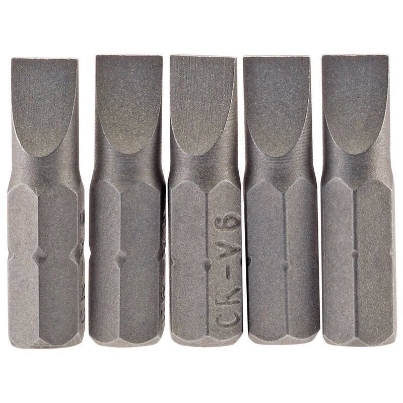 Draper Plain Slot Insert Bit, 6mm, 1/4" Hex, 25mm Long (Pack of 5) 64011 Draper - Dynamic Drive