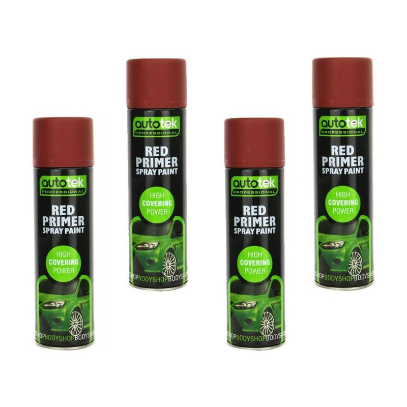 4 x New Autotek Tough Durable Primer Spray Paint - Red - 500ml Autotek  - Dynamic Drive