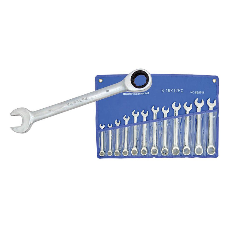 Silverline Fixed Head Ratchet Spanner Set 12pce 8 - 19mm 868746 Silverline  - Dynamic Drive