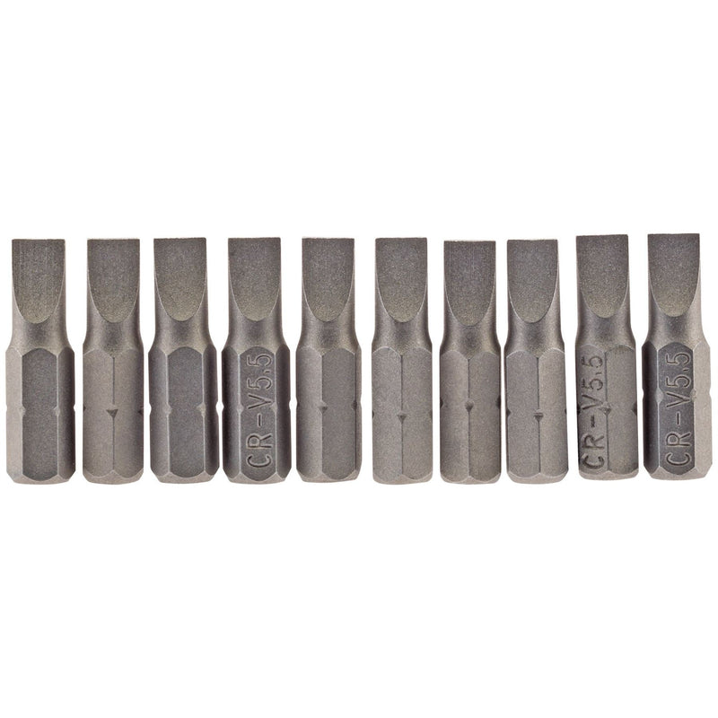 Draper Plain Slot Insert Bit, 5.5mm, 1/4" Hex, 25mm Long (Pack of 10) 64028 Draper - Dynamic Drive