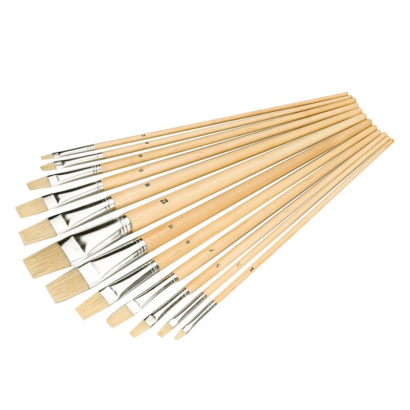 Silverline Artists Paint Brush Set 12pce Flat Tips Silverline - Dynamic Drive