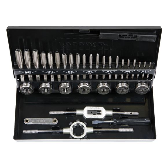 Sealey Tap and Die Set Premier Metric Split Dies HSS 4341 M3-M12 Metal Case Sealey  - Dynamic Drive