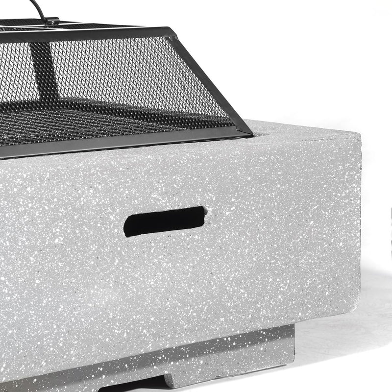 Dellonda Square Fire Pit with BBQ Grill Safety Mesh Screen Fire Poker Light Grey Dellonda - Dynamic Drive
