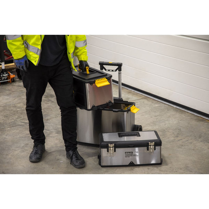 Sealey Mobile Stainless Steel/Composite Toolbox 3 Compartment AP855 Sealey - Dynamic Drive