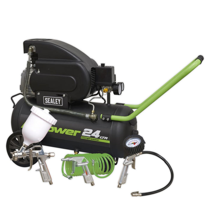 Sealey Compressor 24L Direct Drive 2hp with 4pc Air Accessory Kit SAC2420EPK Sealey  - Dynamic Drive