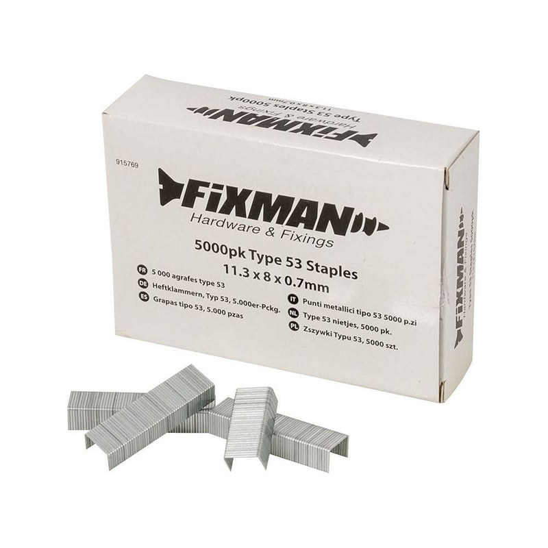 Fixman Type 53 Staples 5000pk 11.25 x 8 x 0.75mm Fixman - Dynamic Drive
