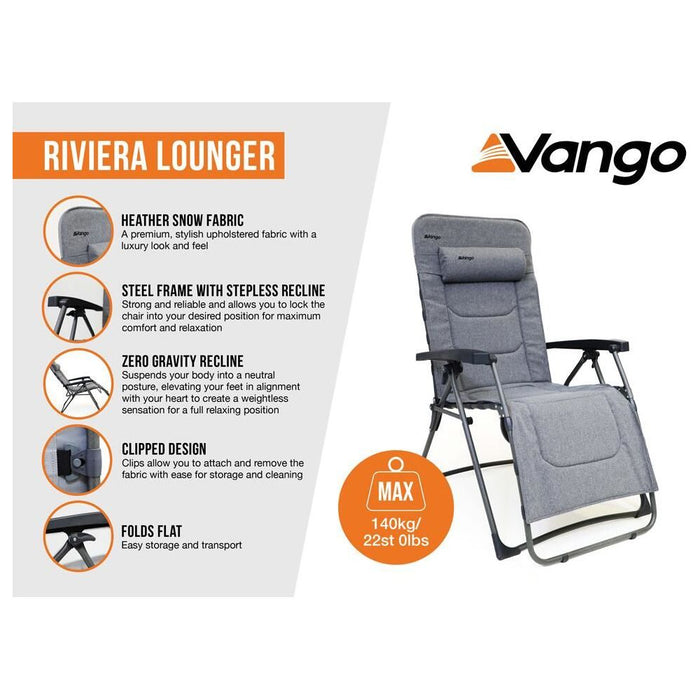 Vango Riviera Camping Lounger Heather Grey Chair Vango - Dynamic Drive