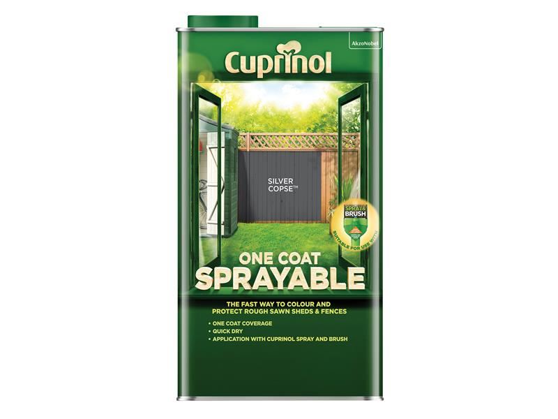 Cuprinol One Coat Sprayable Fence Treatment Silver Copse 5 litre Cuprinol - Dynamic Drive