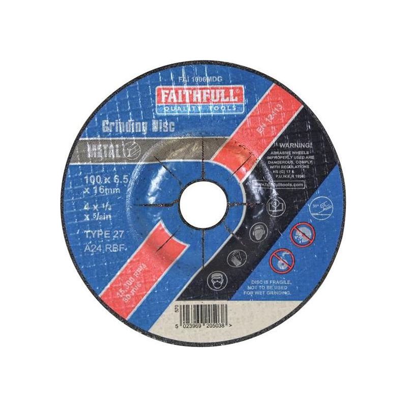 Faithfull Depressed Centre Metal Grinding Disc 100 x 6.5 x 16mm Faithfull - Dynamic Drive