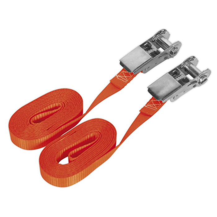 Sealey Self-Securing Ratchet Tie Down 25mm x 4.5m 800kg Breaking Strength Pair Sealey - Dynamic Drive