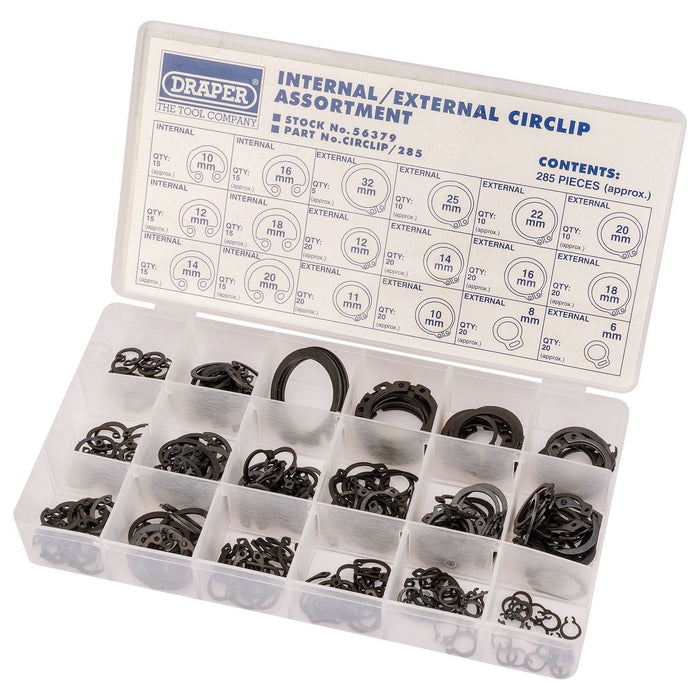 Draper Internal and External Circlip Assortment (285 Piece) 56379 Draper - Dynamic Drive