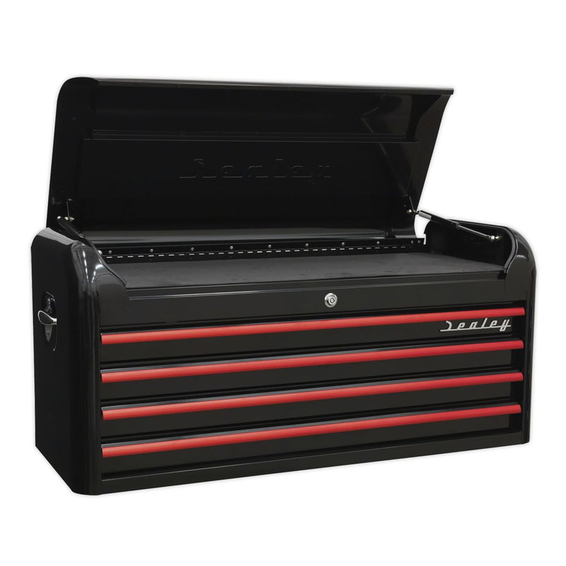 Sealey Topchest 4 Drawer Wide Retro Style Black with Red Anodised Drawer Pulls Sealey - Dynamic Drive