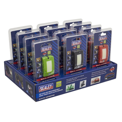 Sealey R/charge Head Torch Auto Sensor 2W COB LED Display Box of 12 LED360HTDB Sealey  - Dynamic Drive