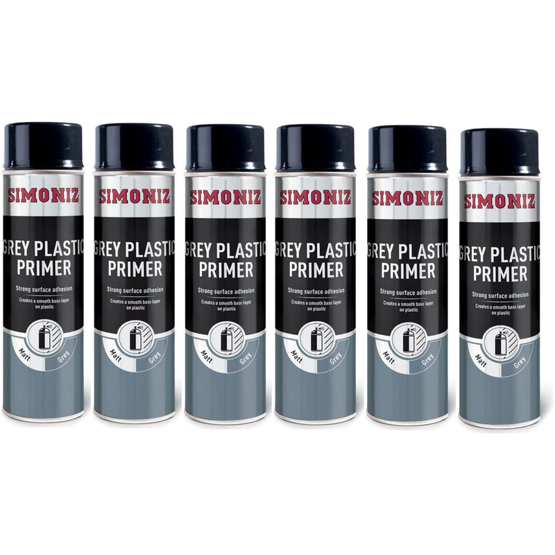 6x Simoniz Grey Plastic Smooth Primer Car Paint Spray Anti Rust Aerosol 500ml Simoniz - Dynamic Drive