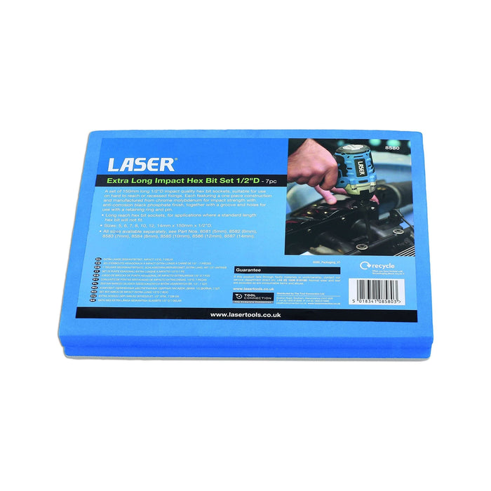 Laser Extra Long Impact Hex Bit Set 1/2"D 7pc 8580 Laser - Dynamic Drive