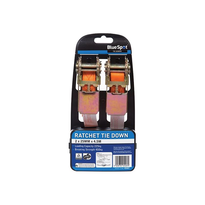 Bluespot Tools Ratchet Tie-Down Set 25mm x 4.5m BlueSpot Tools - Dynamic Drive