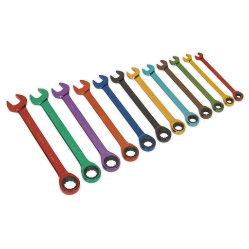 Sealey Ratchet Combination Spanner Set 12pc Multi-Coloured Metric S01075 Siegen by Sealey - Dynamic Drive