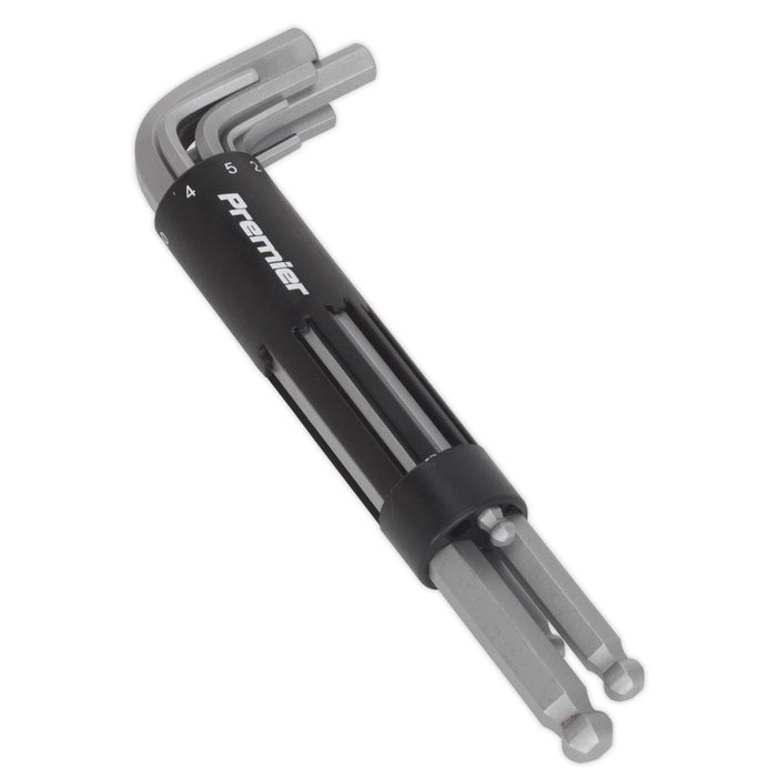 Sealey Ball-End Hex Key Set with Power Bar 8pc Long Display Box of 10 AK7185 Sealey - Dynamic Drive
