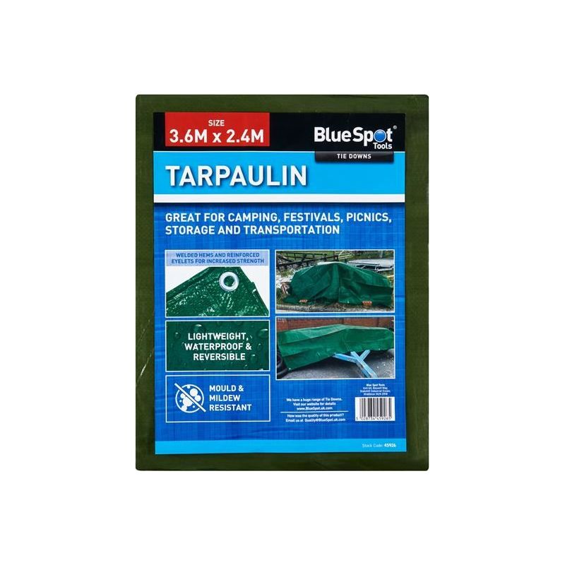 Bluespot Tools Green Tarpaulin 3.6 x 2.4m BlueSpot Tools - Dynamic Drive