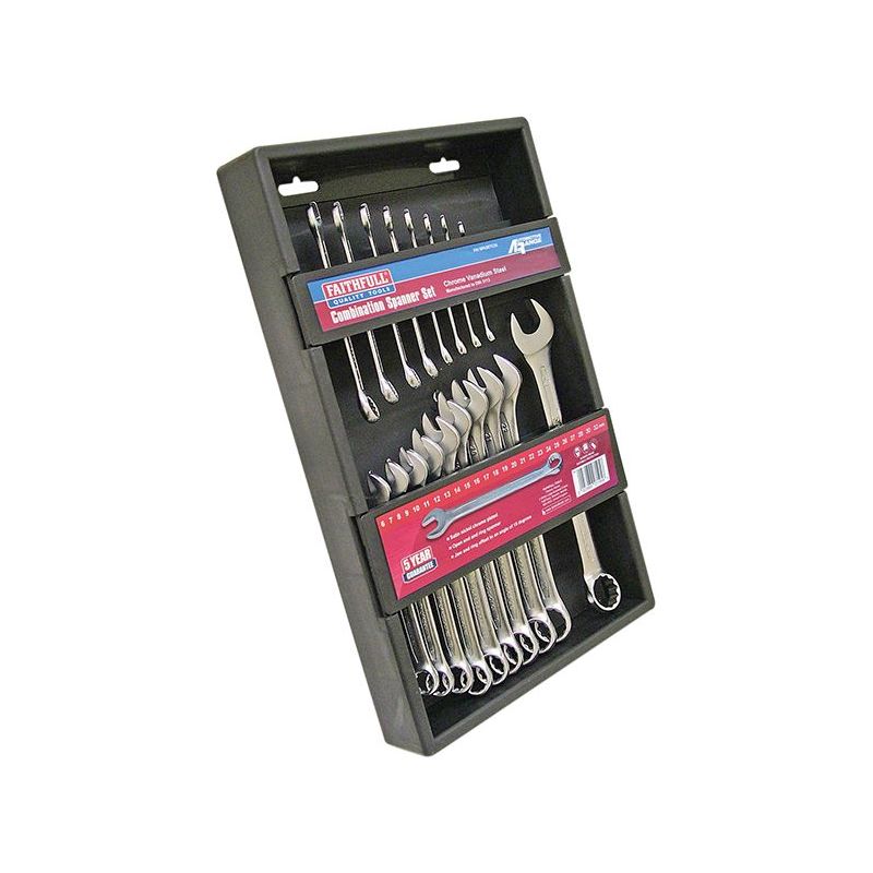 Faithfull Chrome Vanadium Combination Spanner Set, 18 Piece Faithfull - Dynamic Drive