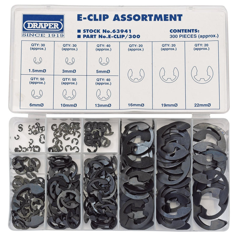 Draper E-Clip Assortment (300 Piece) 63941 Draper - Dynamic Drive