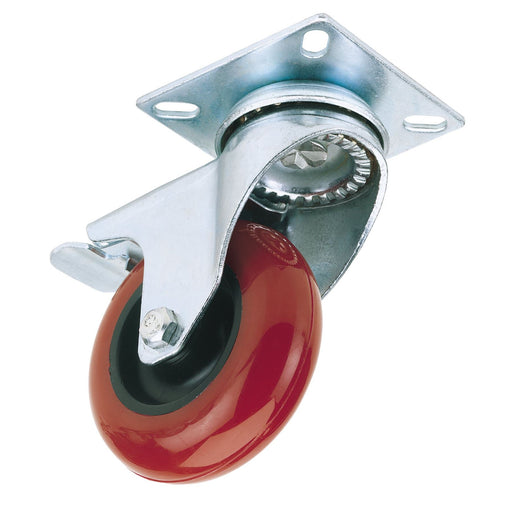 Draper Swivel Plate Fixing Polyurethane Wheel with Brake, 75mm Diameter, S.W.L. Draper - Dynamic Drive