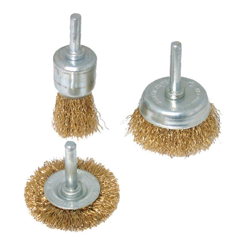 Silverline Brassed Steel Wire Wheel & Cup Brush Set 3pce 3pce Silverline - Dynamic Drive