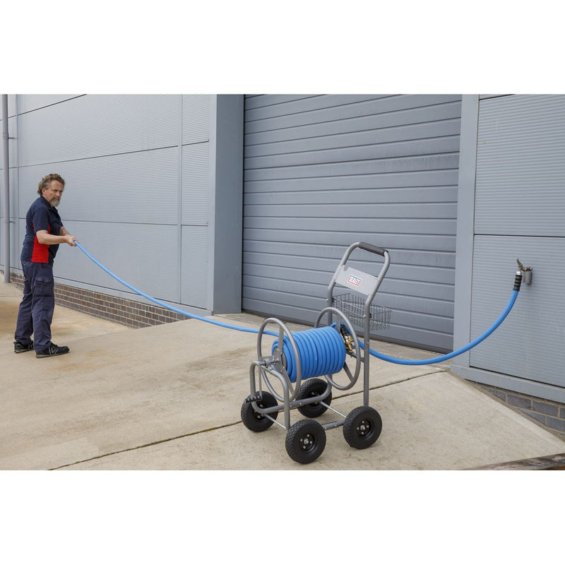 Heavy-Duty Hose Reel Cart with 5m Heavy-Duty Ø19mm Hot & Cold Rubber Water Hose Sealey - Dynamic Drive