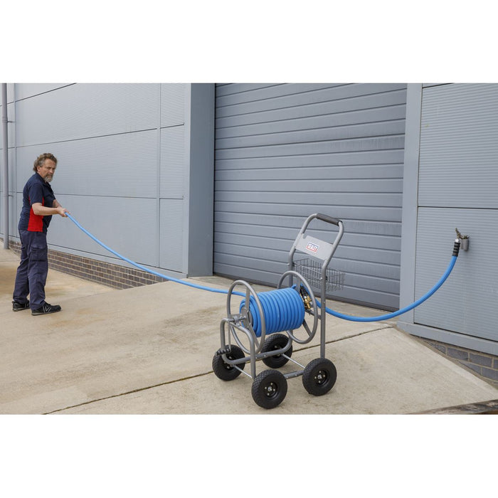 Heavy-Duty Hose Reel Cart with 5m Heavy-Duty Ø19mm Hot & Cold Rubber Water Hose Sealey - Dynamic Drive