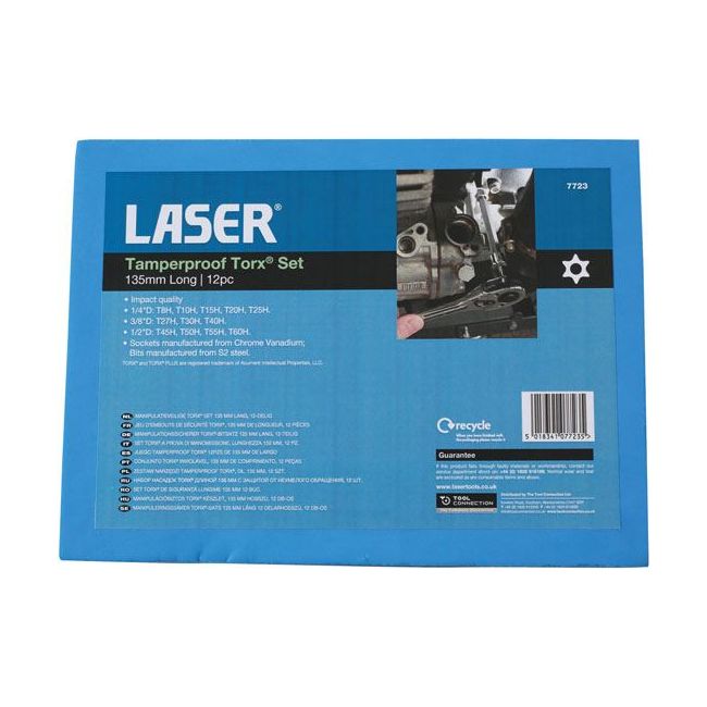 Laser Long Tamperproof Torx Socket Bit Set 1/4"D, 3/8"D, 1/2"D 7723 Laser - Dynamic Drive