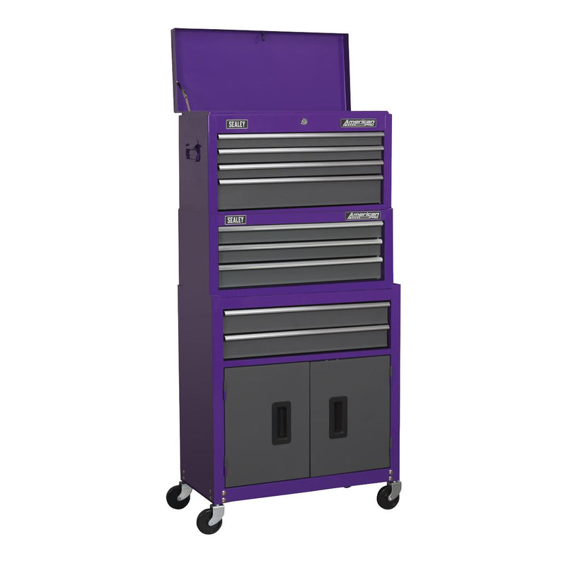 Sealey Topchest Mid-Box & Rollcab 9 Drawer Stack Purple AP2200BBCPSTACK Sealey - Dynamic Drive
