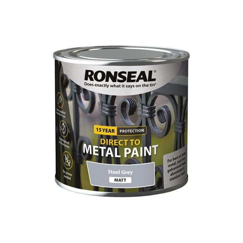 Ronseal Direct to Metal Paint Steel Grey Matt 250ml Ronseal - Dynamic Drive