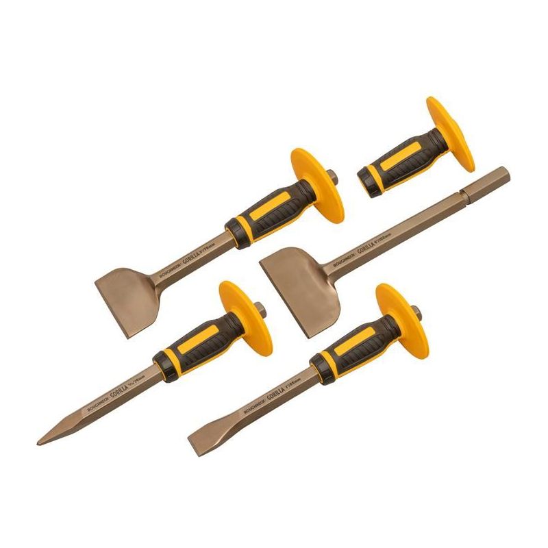 Roughneck Bolster & Chisel Set with Non-Slip Guards, 4 Piece Roughneck - Dynamic Drive
