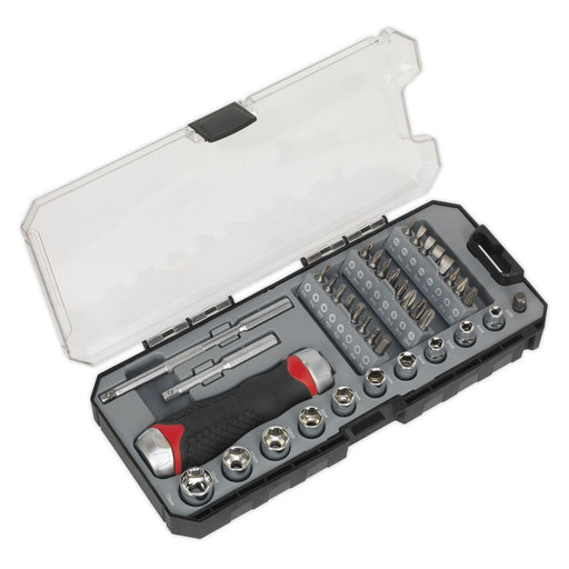 Sealey Premier 38pc Fine Tooth Ratchet Screwdriver & Accessory Socket Bit Set Sealey  - Dynamic Drive