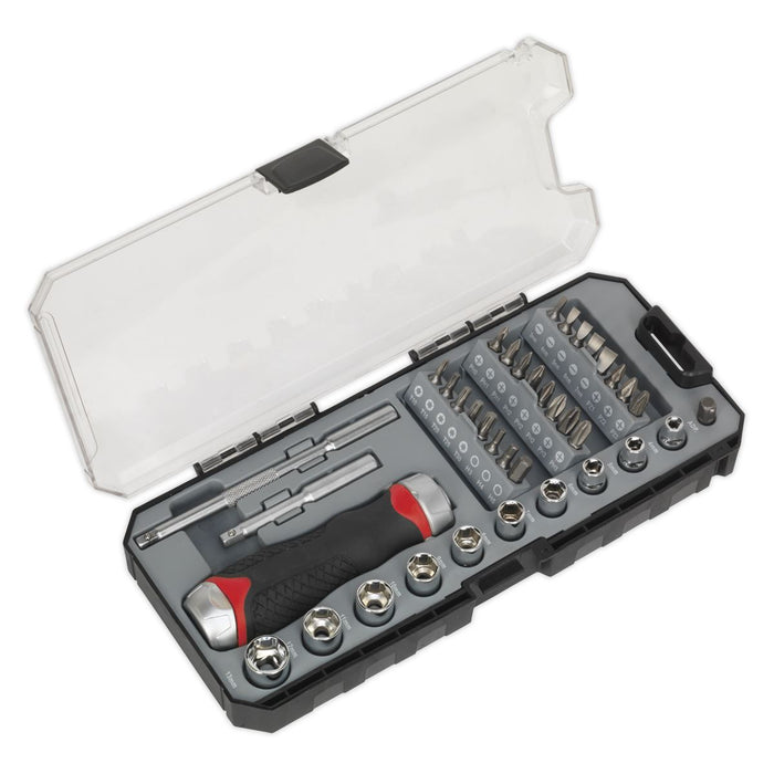 Sealey Premier 38pc Fine Tooth Ratchet Screwdriver & Accessory Socket Bit Set Sealey  - Dynamic Drive