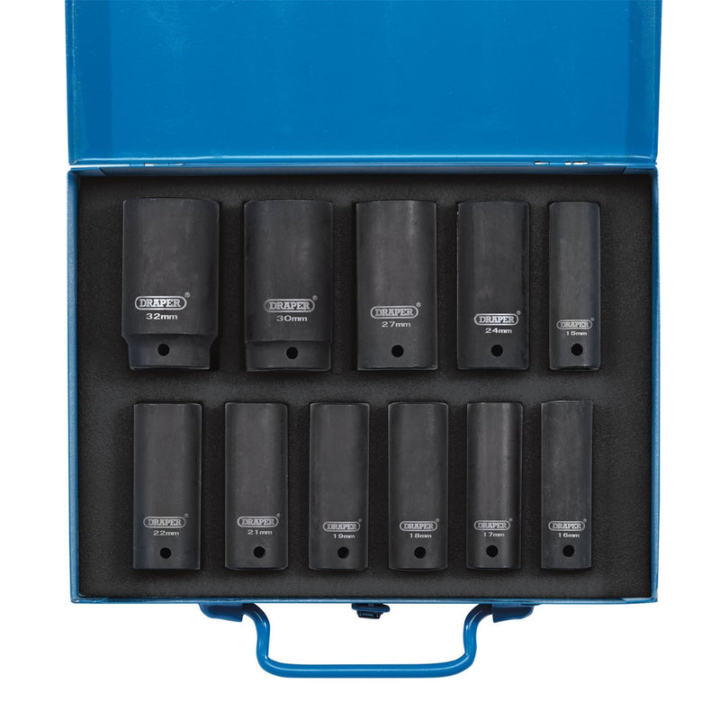 Draper Expert HI-TORQ 6 Point Metric Deep Impact Socket Set, 1/2" Sq. Dr. (11 Pi Draper - Dynamic Drive