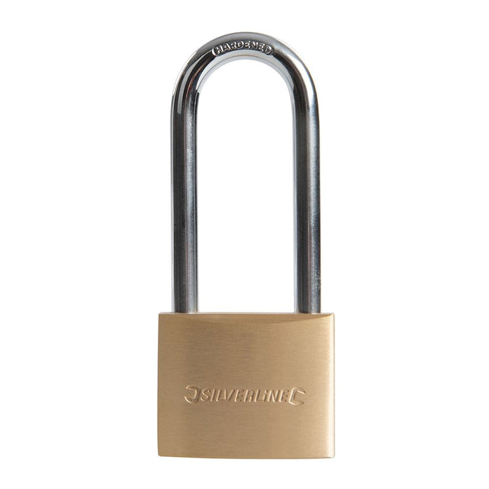 Silverline Brass Padlock Long Shackle 50mm MSS04L Silverline  - Dynamic Drive