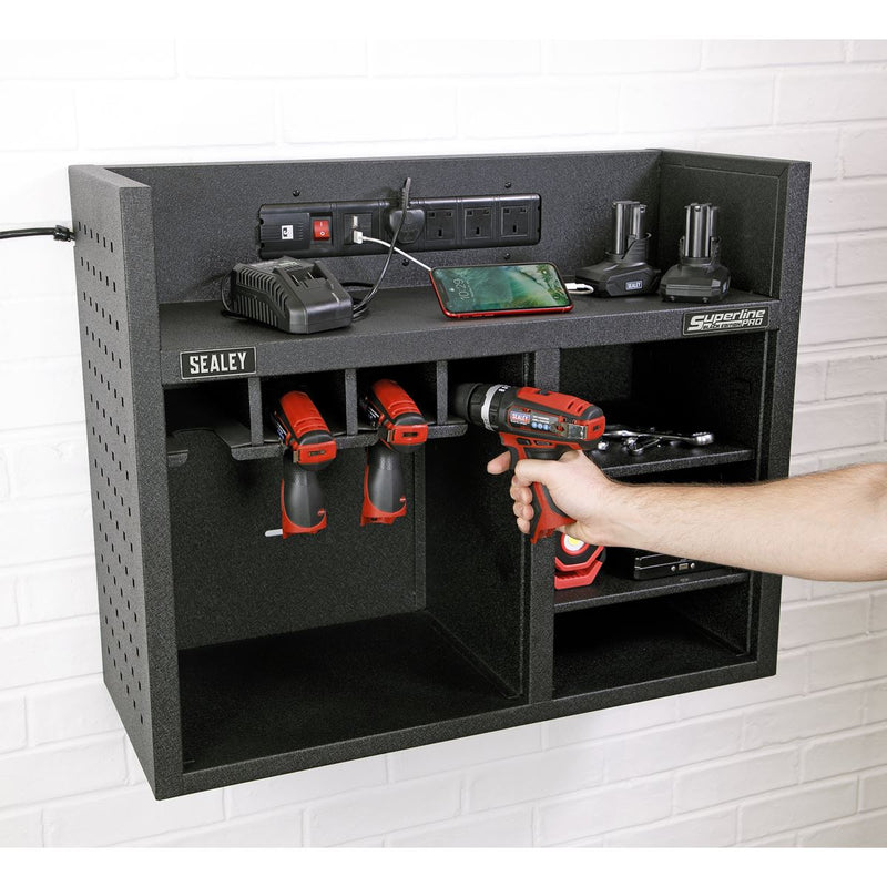 Sealey Power Tool Storage Rack 760mm with Power Strip AP30SRBE Sealey - Dynamic Drive