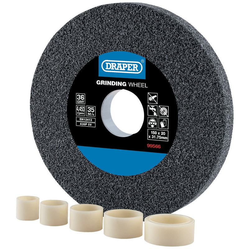 Draper Aluminium Oxide Bench Grinding Wheel, 150 x 20mm, 36 Grit 99566 Draper - Dynamic Drive