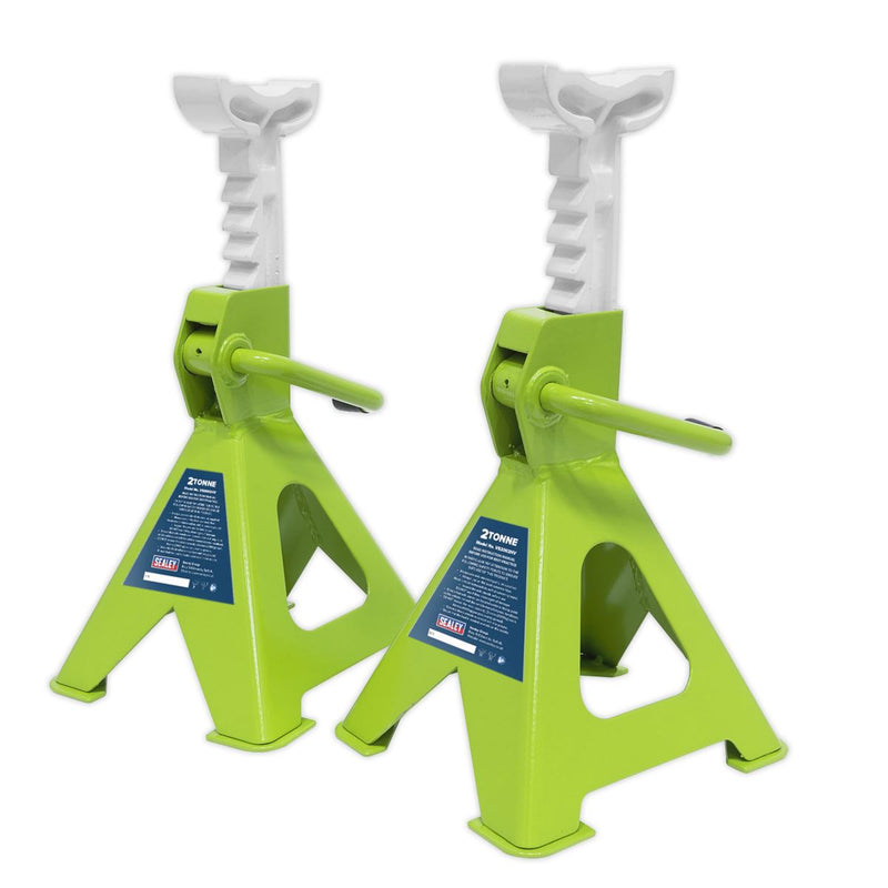 Sealey AXLe Stands (Pair) 2 Tonne Capacity per Stand Ratchet Type Hi-Vis Green Sealey - Dynamic Drive