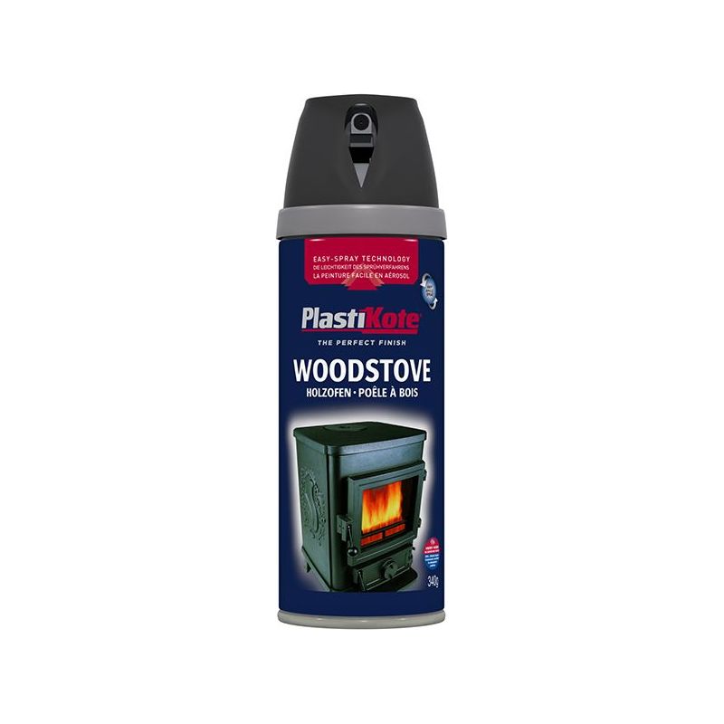Plastikote Twist & Spray Woodstove Paint Black 400ml PlastiKote - Dynamic Drive