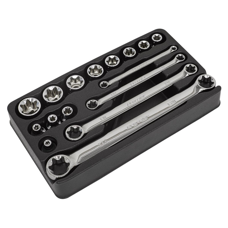 Sealey Premier 16pc Trx-Star* Socket & Spanner Set 3/8" Sq Drive E6-E24 Sealey  - Dynamic Drive