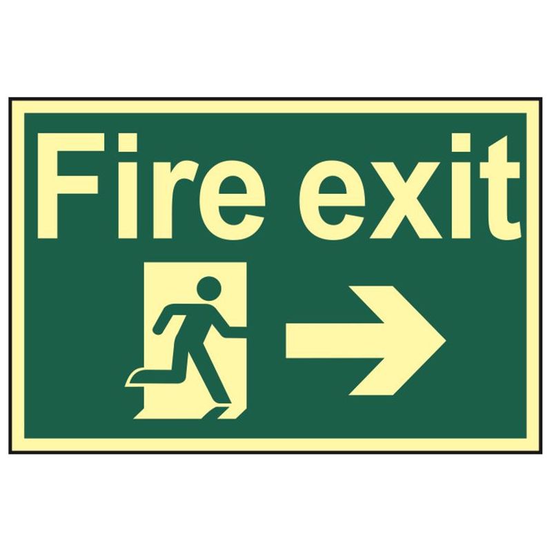 Scan Fire Exit Running Man Arrow Right - Photoluminescent 300 x 200mm Scan - Dynamic Drive