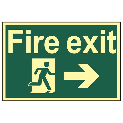 Scan Fire Exit Running Man Arrow Right - Photoluminescent 300 x 200mm Scan - Dynamic Drive