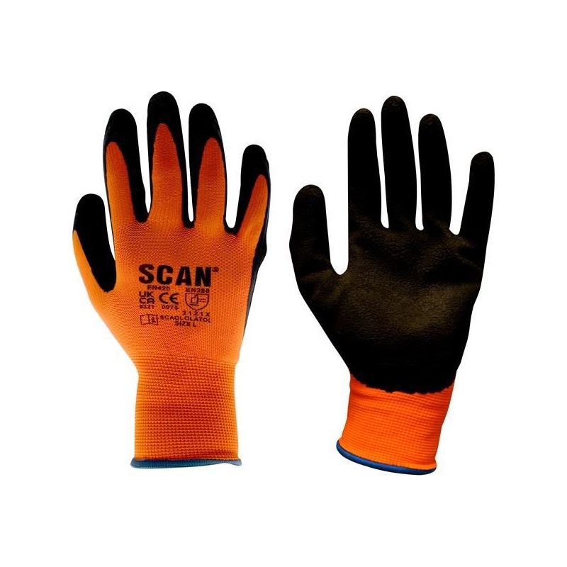 Scan Hi-Vis Orange Foam Latex Coated Gloves - M (Size 8) Scan - Dynamic Drive