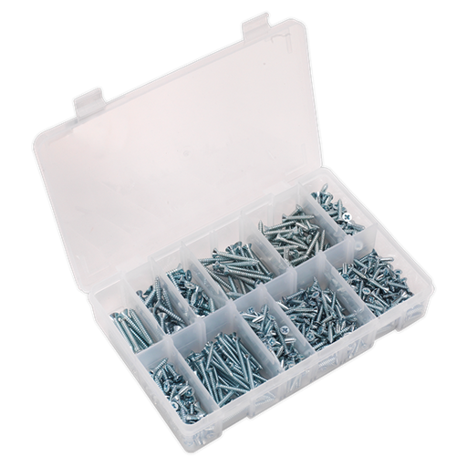 Sealey Self Tapping Screw Assortment 600pc Countersunk Pozi Zinc AB065STCP Sealey - Dynamic Drive