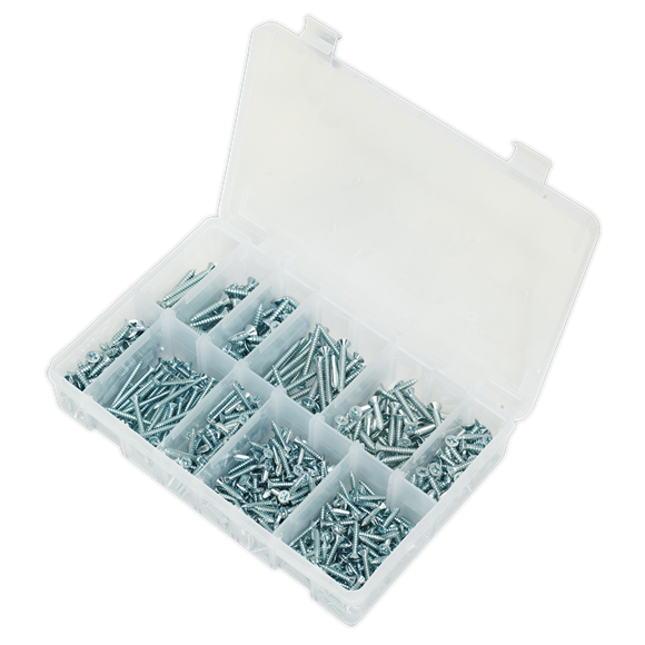 Sealey Self Tapping Screw Assortment 600pc Countersunk Pozi Zinc AB065STCP Sealey - Dynamic Drive