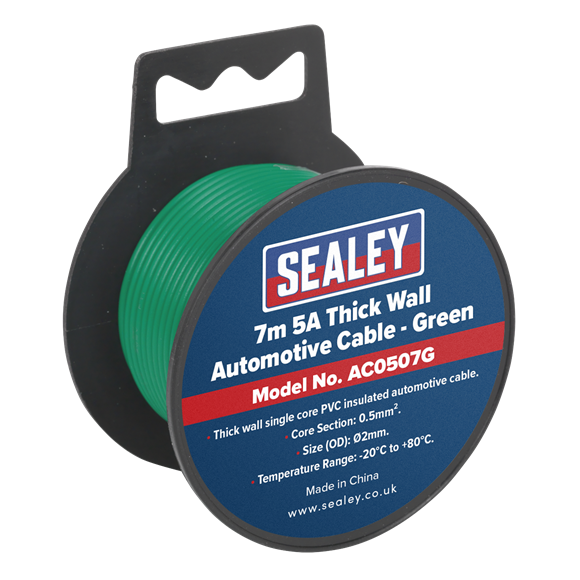 Sealey Automotive Cable Thick Wall 5A 7m Green AC0507G Sealey - Dynamic Drive