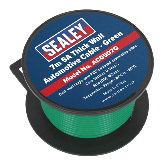 Sealey Automotive Cable Thick Wall 5A 7m Green AC0507G Sealey - Dynamic Drive