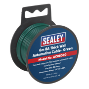 Sealey Automotive Cable Thick Wall 8A 6m Green AC0806G Sealey - Dynamic Drive